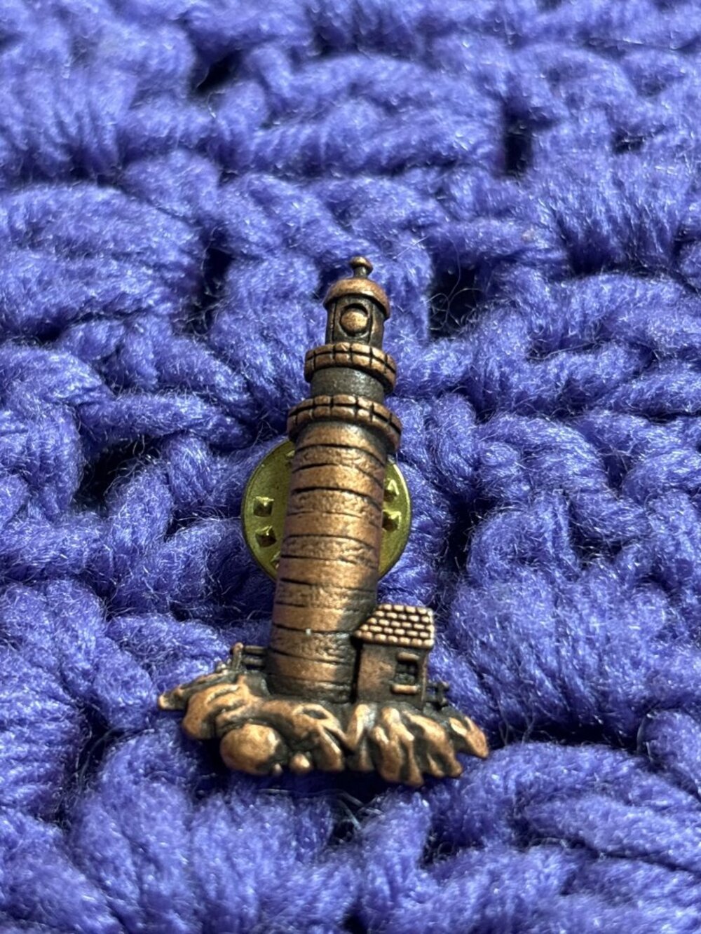 Vintage JJ Jonette Jewelry Copper Color Lighthouse Lapel Tack Pin